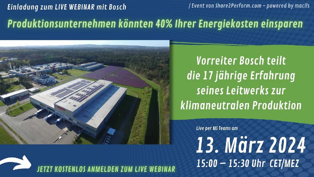 Kostenloses Webinar: Produktionsunternehmen könnten 40% Ihrer Energiekosten einsparen (Webinar | Online)