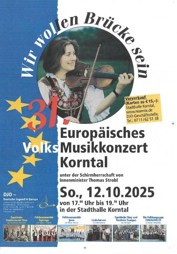 Wir wollen Brücke sein – 31. Europäisches Volksmusikkonzert in Korntal (Unterhaltung / Freizeit | Korntal-Münchingen)