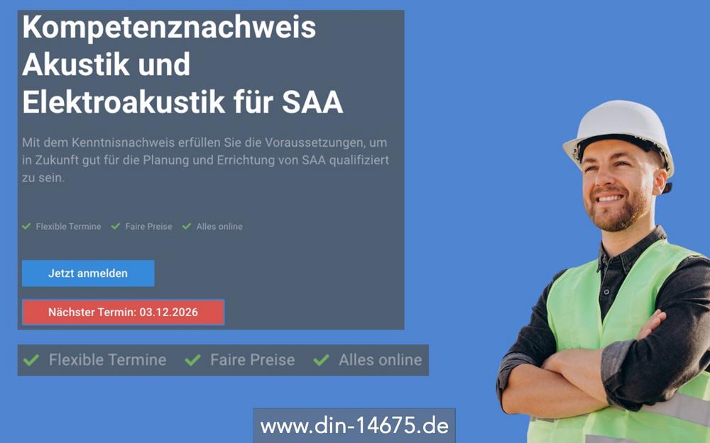 Kompetenznachweis Akustik und Elektroakustik für SAA (Schulung | Online)